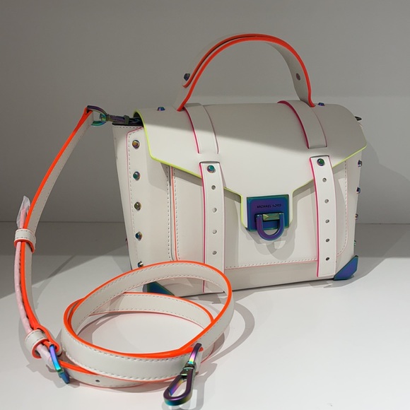 Michael Kors Manhattan contrast trim white satchel crossbody - Picture 9 of 12